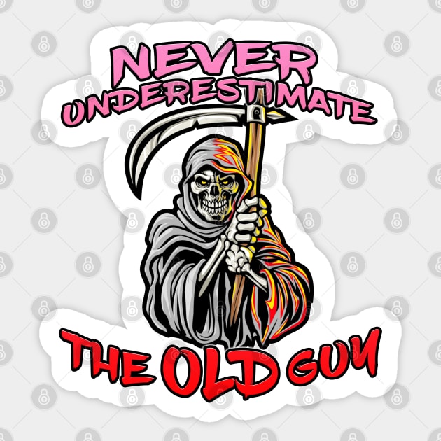 Never Underestimate The Old Guy Reaper Red Sticker by Shawnsonart